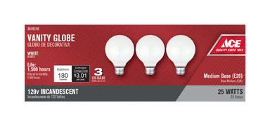 BULB 25W G25 WH ACE 3PK