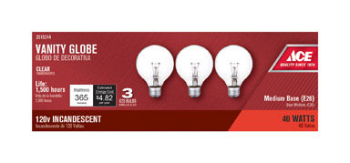 BULB 40W G25 CLR ACE 3PK