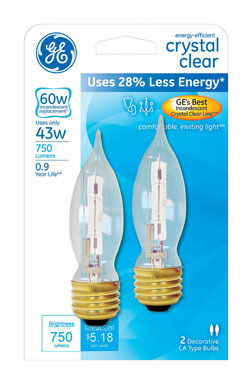 BULB HAL 43W MED CLR 2PK