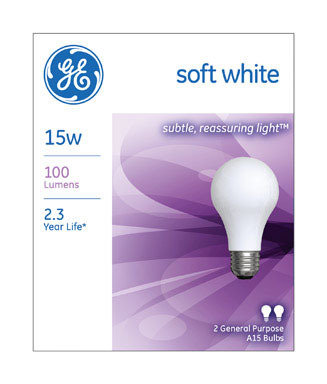 BULB SFTWHT 15A/W PK2 GE