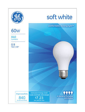 BULB SFTWHT 60A/W PK4 GE