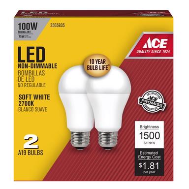 2PK A19 LED Bulb Soft White 100W