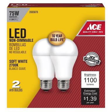 2PK A19 LED Bulb Soft White 75W