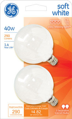 BULB GE G16.5 40W SW 2PK