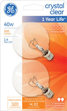 BULB GE G16.5 40W CLR2PK