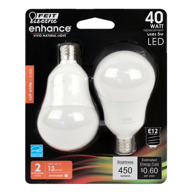 Feit Electric Performance A15 E12 (Candelabra) LED Bulb Soft White 40 W 2 pk