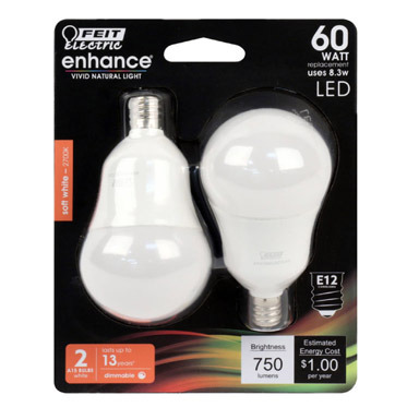 2PK A15 LED Bulb Soft White 60W