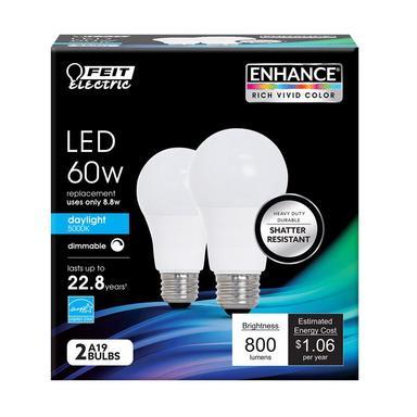 Feit Electric A19 E26 (Medium) LED Bulb Daylight 60 W 2 pk
