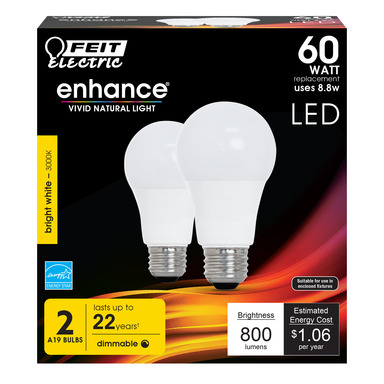 Feit Electric A19 E26 (Medium) LED Bulb Warm White 60 W 2 pk