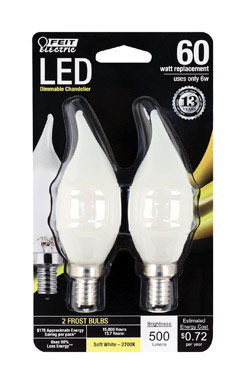 Feit Electric CA10 E12 (Candelabra) LED Bulb Soft White 60 W 2 pk