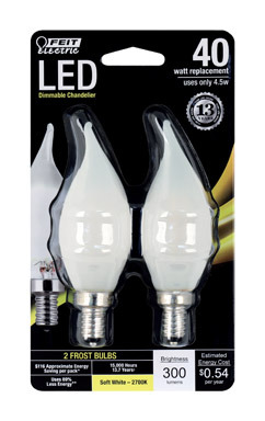 Feit Electric CA10 E12 (Candelabra) LED Bulb Soft White 40 W 2 pk