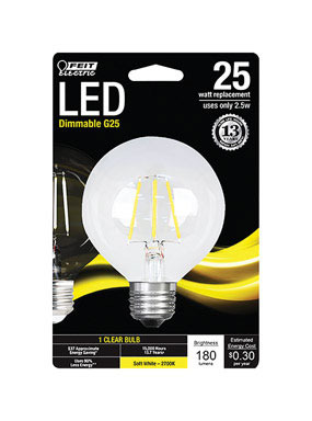 Feit Electric G25 E26 (Medium) LED Bulb Soft White 25 W 1 pk