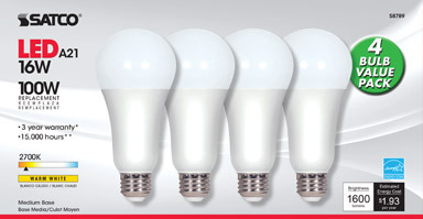 LED LIGHT BULB 1600LUM 4PK