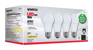 BULB LED 10W A19 5K 4PK