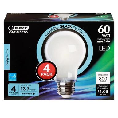 4PK A19 LED Bulb Daylight 60W