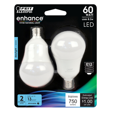 Feit Electric Enhance A15 E12 (Candelabra) Filament LED Bulb Daylight 60 W 2 pk