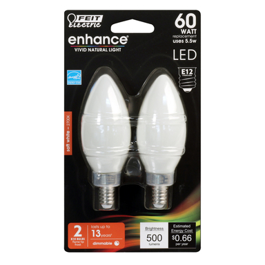 Feit Electric Enhance Blunt Tip E12 (Candelabra) Filament LED Bulb Soft White 60 W 2 pk