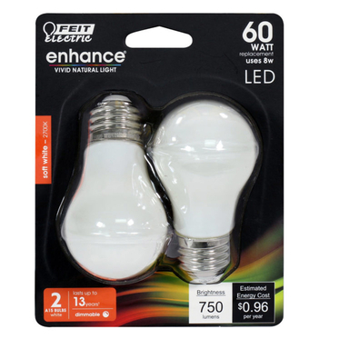 Feit Electric Enhance A15 E26 (Medium) Filament LED Bulb Soft White 60 W 2 pk
