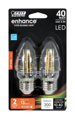 Feit Electric Enhance B10 E26 (Medium) Filament LED Bulb Daylight 40 W 2 pk