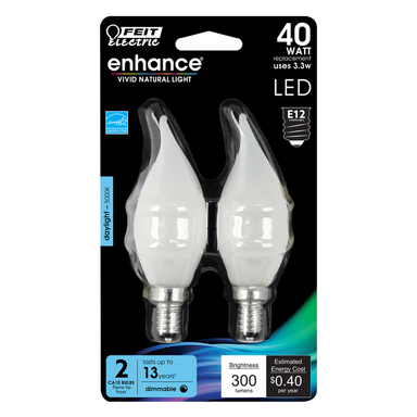 Feit Electric Enhance Flame Tip E12 (Candelabra) Filament LED Bulb Daylight 40 W 2 pk