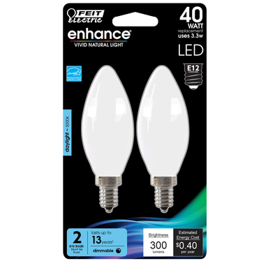 Feit Electric Enhance B10 E12 (Candelabra) Filament LED Bulb Daylight 40 W 2 pk