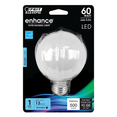 Feit Electric Enhance G25 E26 (Medium) Filament LED Bulb Daylight 60 W 1 pk