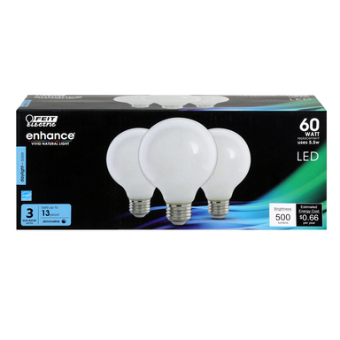 3PK G25 LED Bulb Daylight 60W