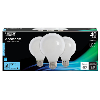 3PK G25 LED Bulb Daylight 40W