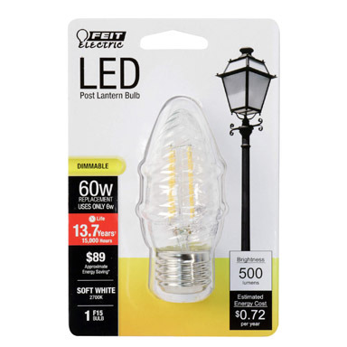 Feit Electric F15 E26 (Medium) Filament LED Bulb Soft White 60 W 1 pk