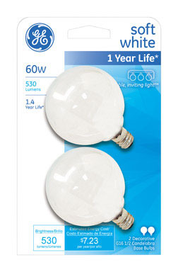 BULB GE G16.5 60W SW 2PK