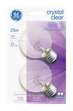 BULB GE G16.5 25W CLR2PK