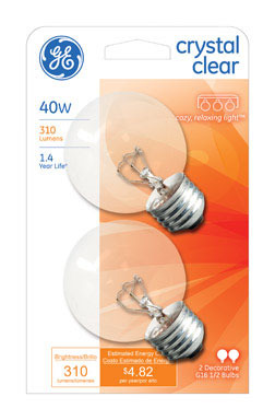 BULB GE G16.5 40W CLR2PK