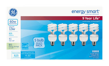 BULB CFL 13W SPIRAL 5PK