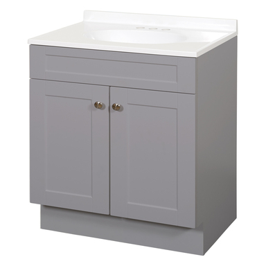 36 X 18 GRAY VANITY W WHT TOP