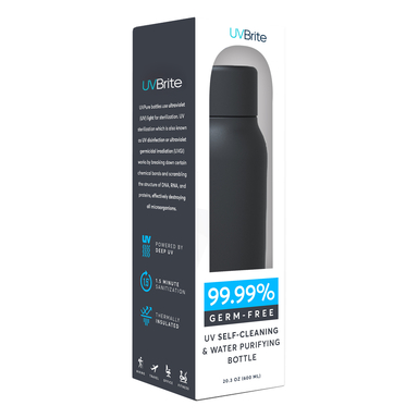 UVBrite 18.6 oz Go Black BPA Free Self-Cleaning Water Bottle