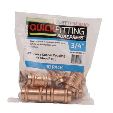 Coupling No Stop Press 3/4" 10pk