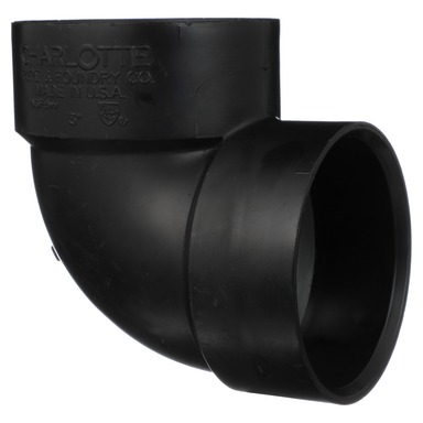 Charlotte Pipe 3 in. Hub  T X 3 in. D Hub  ABS Elbow