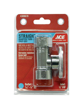 Ace FIP  T Compression/Slip Joint  Brass Straight Stop Valve