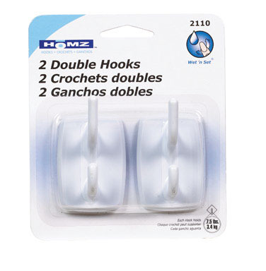 HOOK STIK-ON DBL 2PK WHT