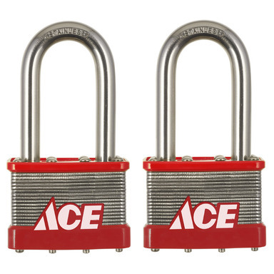 Ace 1.5 in. H X 2 in. W Stainless Steel 4-Pin Cylinder Padlock 2 pk Keyed Alike