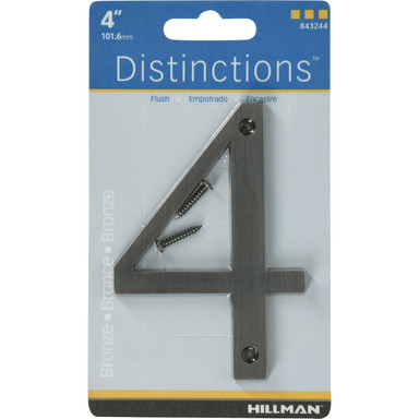 Hillman Distinctions 4 in. Bronze Metal Screw-On Number 4 1 pc