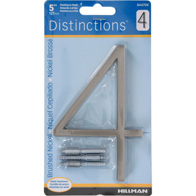 Hillman Distinctions 5 in. Silver Brushed Nickel Screw-On Number 4 1 pc