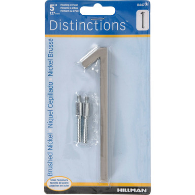 Hillman Distinctions 5 in. Silver Brushed Nickel Screw-On Number 1 1 pc