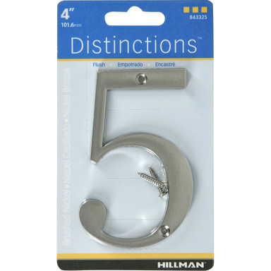 Hillman Distinctions 4 in. Silver Brushed Nickel Screw-On Number 5 1 pc