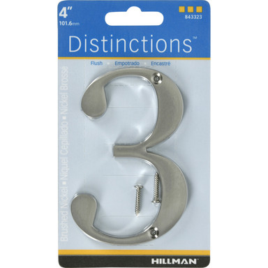 Hillman Distinctions 4 in. Silver Brushed Nickel Screw-On Number 3 1 pc