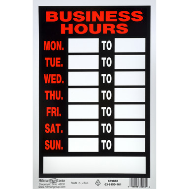 12"X8" Business Hours Sign