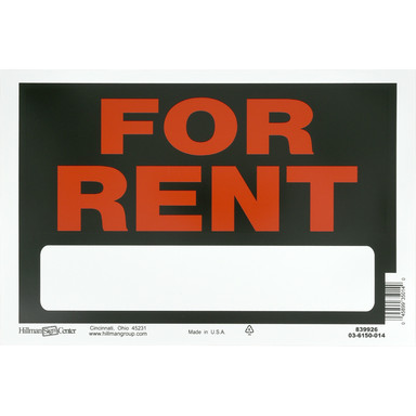 For Rent Sign Black 8x12"