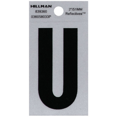 Hillman 2 in. Reflective Black Mylar Self-Adhesive Letter U 1 pc