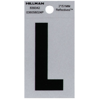 Hillman 2 in. Reflective Black Mylar Self-Adhesive Letter L 1 pc