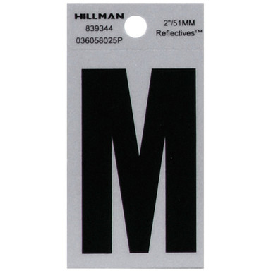 Hillman 2 in. Reflective Black Mylar Self-Adhesive Letter M 1 pc
